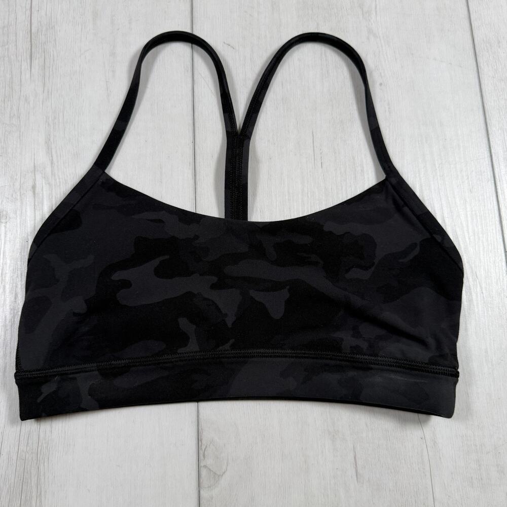 Lululemon Women's 4 Flow Y Bra Black Camo Running Yoga Pilates